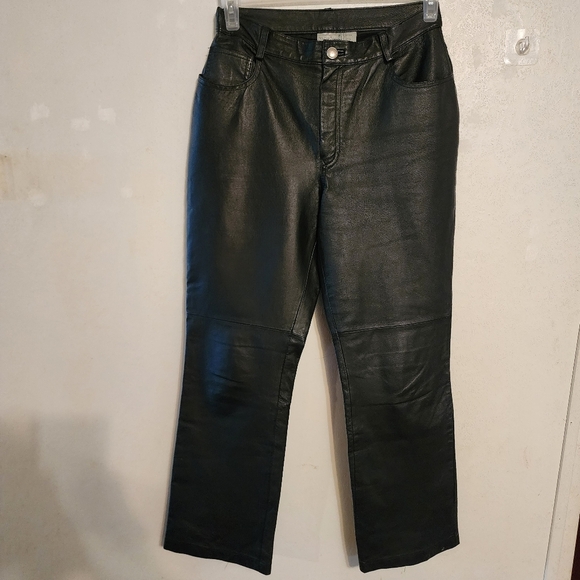 Newport News Pants - Vintage Newport News Black Leather Pants Size 12 Petite (Spot At Bottom)